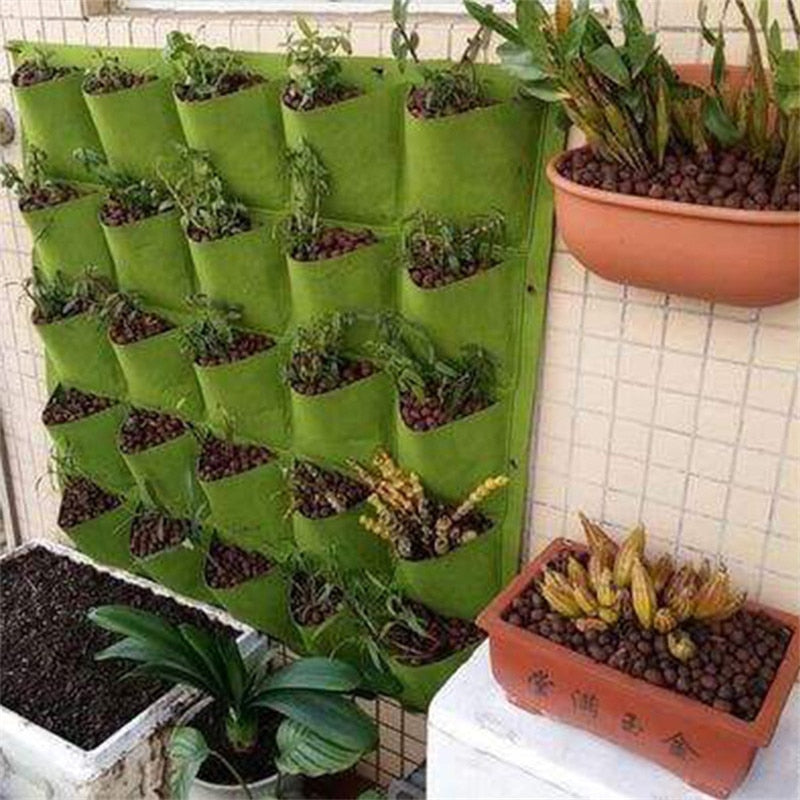 Green Pockets Growing Planter Bags Vertical Vegetable Garden Living Room Garden Bag Seedling Wall Hanging Plant Growing Bags